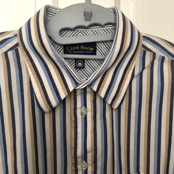 SALE🤑•Blue/Tan Pinstriped Buttoned Dress Shirt for Men - Picture 8 of 8